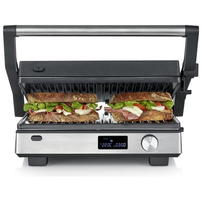 Severin KG2380 Seveni Flex Grill De Contatto 3 in 1 2000 W Superficie 29x23 cm Rivestimento in Ceramica Piastra Rimovibile Timer incluso Termometro Regolabile colore Nero