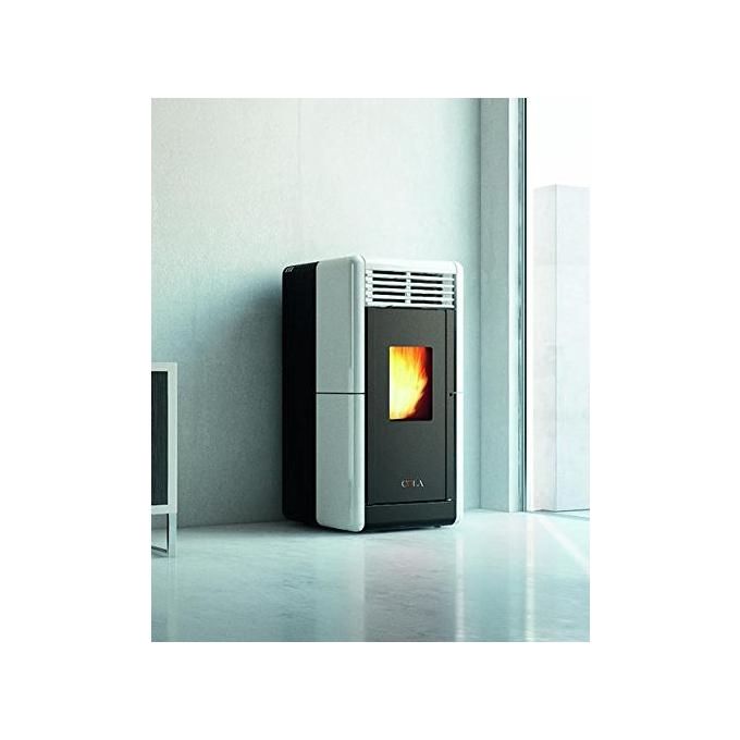 Cola Stufa a Pellet Calla Canalizzabile Ventilata Top e Frontalino in Maiolica Avorio