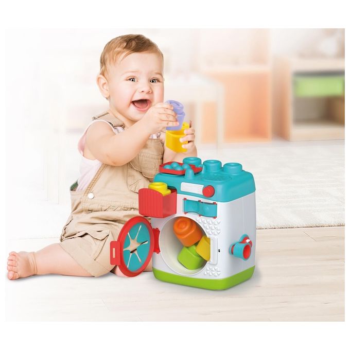 Clementoni, Lavatrice Sensoriale Clemmy Baby, 5 Mattoncini Morbidi, Gioco educativo interattivo