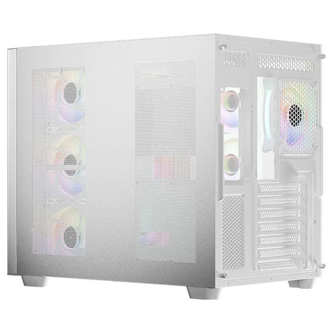 LC-Power LC-8001W-ON Case PC Midi Tower con Vetro Temperato e Illuminazione RGB 120mm Frontale 140mm Superiore Alimentazione Laterale 7 Slot Espansione 3 Supporti 2.5'' 2 Vani 3.5'' colore Bianco