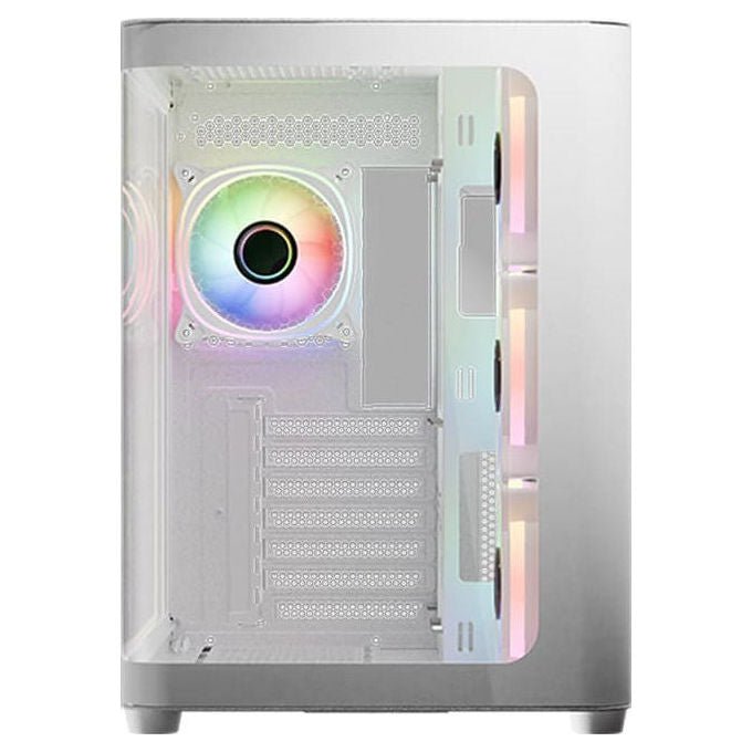 LC-Power LC-8001W-ON Case PC Midi Tower con Vetro Temperato e Illuminazione RGB 120mm Frontale 140mm Superiore Alimentazione Laterale 7 Slot Espansione 3 Supporti 2.5'' 2 Vani 3.5'' colore Bianco