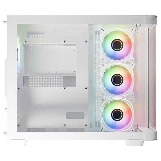 LC-Power LC-8001W-ON Case PC Midi Tower con Vetro Temperato e Illuminazione RGB 120mm Frontale 140mm Superiore Alimentazione Laterale 7 Slot Espansione 3 Supporti 2.5'' 2 Vani 3.5'' colore Bianco