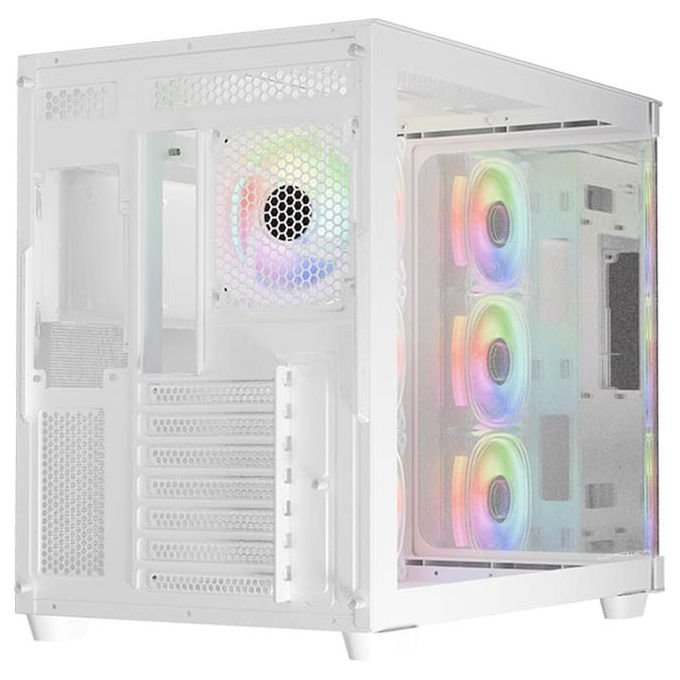LC-Power LC-8001W-ON Case PC Midi Tower con Vetro Temperato e Illuminazione RGB 120mm Frontale 140mm Superiore Alimentazione Laterale 7 Slot Espansione 3 Supporti 2.5'' 2 Vani 3.5'' colore Bianco