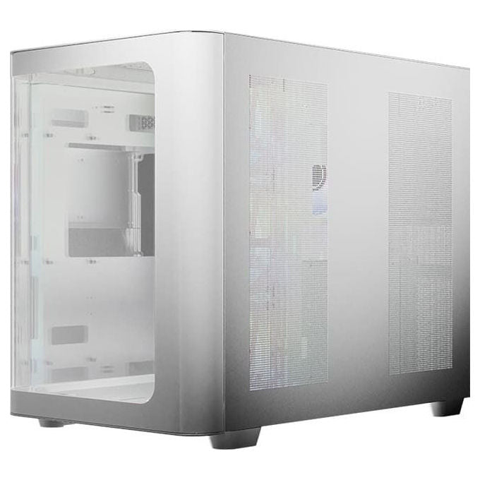 LC-Power LC-8001W-ON Case PC Midi Tower con Vetro Temperato e Illuminazione RGB 120mm Frontale 140mm Superiore Alimentazione Laterale 7 Slot Espansione 3 Supporti 2.5'' 2 Vani 3.5'' colore Bianco