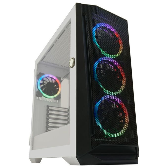 LC-Power LC-805BW-ON Holo-1_X Midi Tower con Pannello in Vetro Temperato e Supporto per Ventole ARGB 3x120 mm Frontali 1x120 mm Posteriori ATX Micro-ATX Mini-ITX EATX colore Bianco