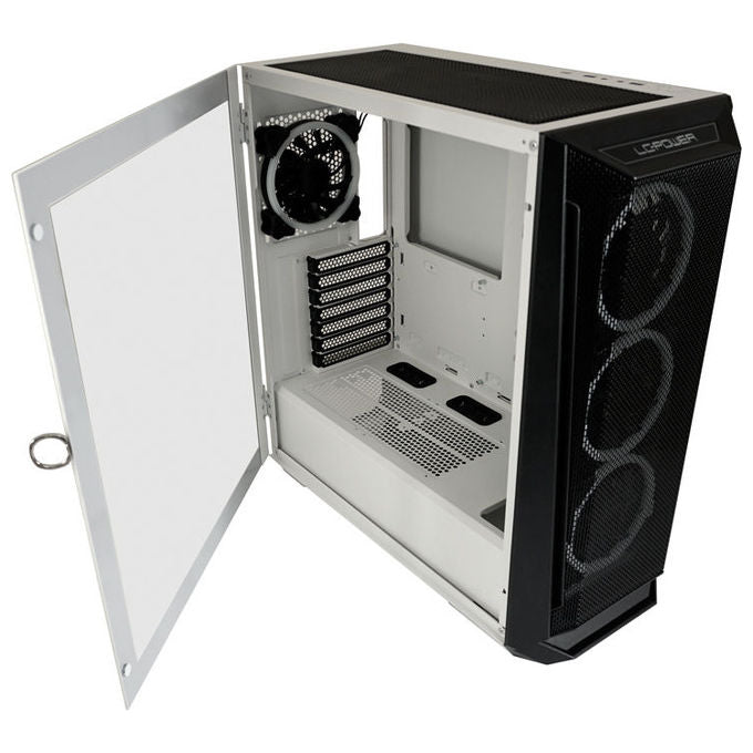 LC-Power LC-805BW-ON Holo-1_X Midi Tower con Pannello in Vetro Temperato e Supporto per Ventole ARGB 3x120 mm Frontali 1x120 mm Posteriori ATX Micro-ATX Mini-ITX EATX colore Bianco