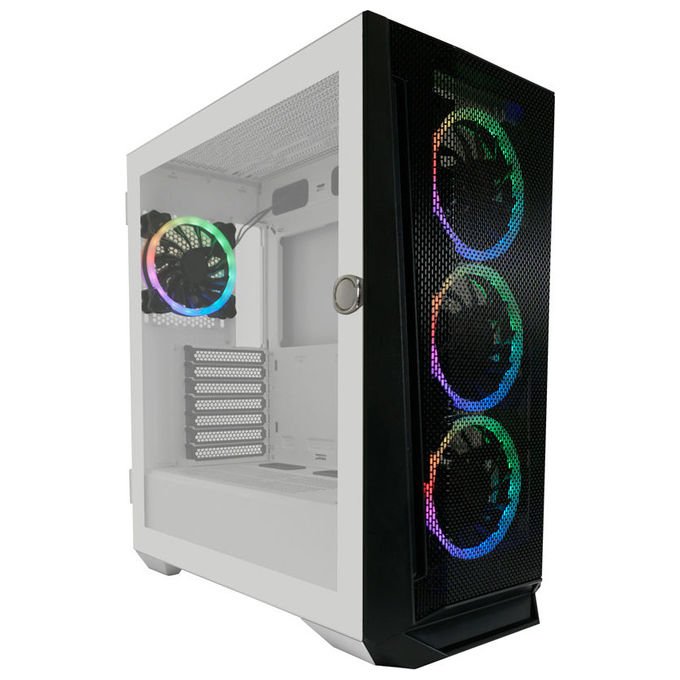 LC-Power LC-805BW-ON Holo-1_X Midi Tower con Pannello in Vetro Temperato e Supporto per Ventole ARGB 3x120 mm Frontali 1x120 mm Posteriori ATX Micro-ATX Mini-ITX EATX colore Bianco