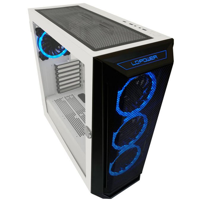 LC-Power LC-805BW-ON Holo-1_X Midi Tower con Pannello in Vetro Temperato e Supporto per Ventole ARGB 3x120 mm Frontali 1x120 mm Posteriori ATX Micro-ATX Mini-ITX EATX colore Bianco