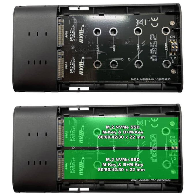 LC-Power LC-M2-C-NVME-2X2-RAID Box esterno SSD per 2 unita' M.2 NVMe RAID 0 1 USB 3.2 Gen 2x2 20 Gbit-s colore Nero