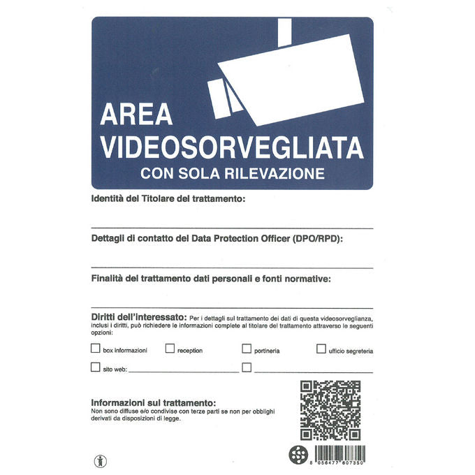 Stamplast Cartello 30x20cm Videosorveglianza con Rilevamento Alluminio