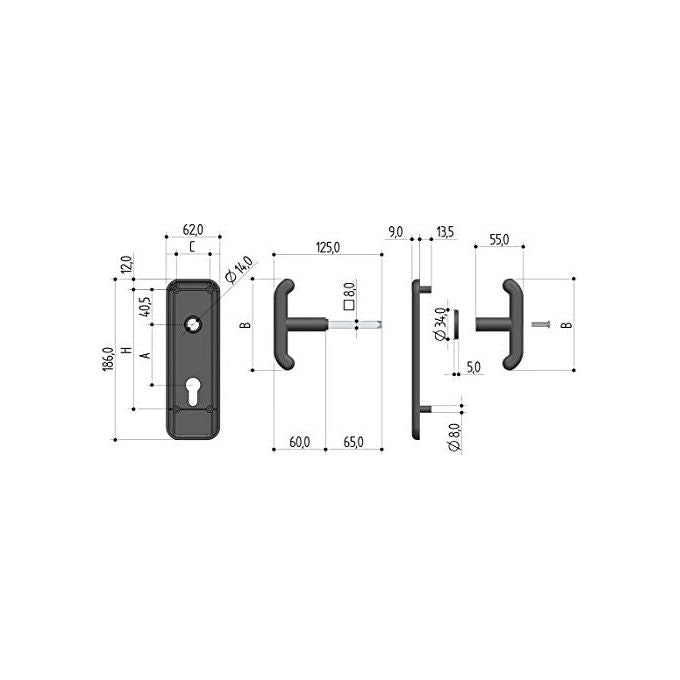 Prefer 0433-0800 Placca Cilindro Eu Interno 60 Maniglia