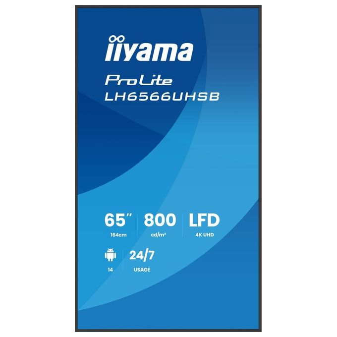 Iiyama LH6566UHSB-B1AG Display per segnaletica digitale 65'' 4K UHD 800 cd-m² Android Wi-Fi 24-7 colore Nero