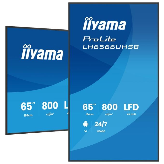 Iiyama LH6566UHSB-B1AG Display per segnaletica digitale 65'' 4K UHD 800 cd-m² Android Wi-Fi 24-7 colore Nero