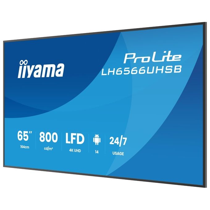 Iiyama LH6566UHSB-B1AG Display per segnaletica digitale 65'' 4K UHD 800 cd-m² Android Wi-Fi 24-7 colore Nero