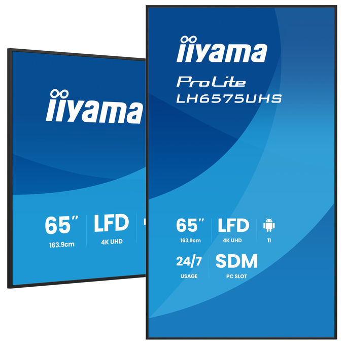 Iiyama LH6575UHS-B2AG ProLite Display Digitale per Segnaletica 65'' 4K UHD IPS LED Android 11 HDMI DP USB RS-232 RJ45 WiFi SDM-S 24-7 colore Nero