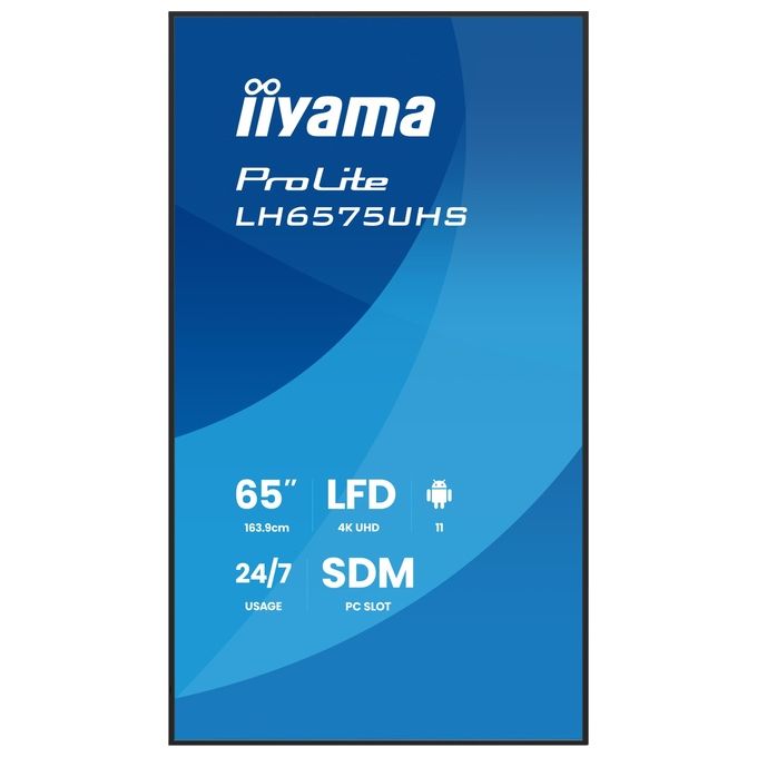 Iiyama LH6575UHS-B2AG ProLite Display Digitale per Segnaletica 65'' 4K UHD IPS LED Android 11 HDMI DP USB RS-232 RJ45 WiFi SDM-S 24-7 colore Nero