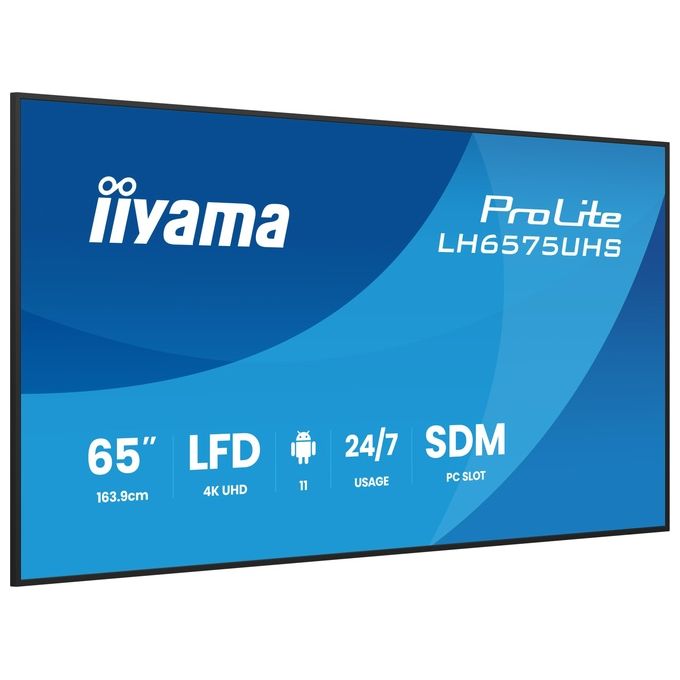 Iiyama LH6575UHS-B2AG ProLite Display Digitale per Segnaletica 65'' 4K UHD IPS LED Android 11 HDMI DP USB RS-232 RJ45 WiFi SDM-S 24-7 colore Nero
