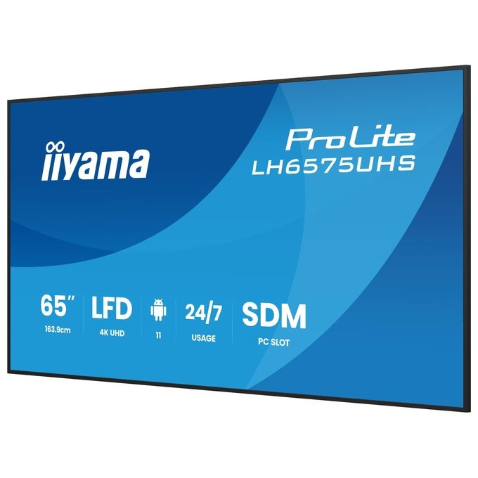 Iiyama LH6575UHS-B2AG ProLite Display Digitale per Segnaletica 65'' 4K UHD IPS LED Android 11 HDMI DP USB RS-232 RJ45 WiFi SDM-S 24-7 colore Nero