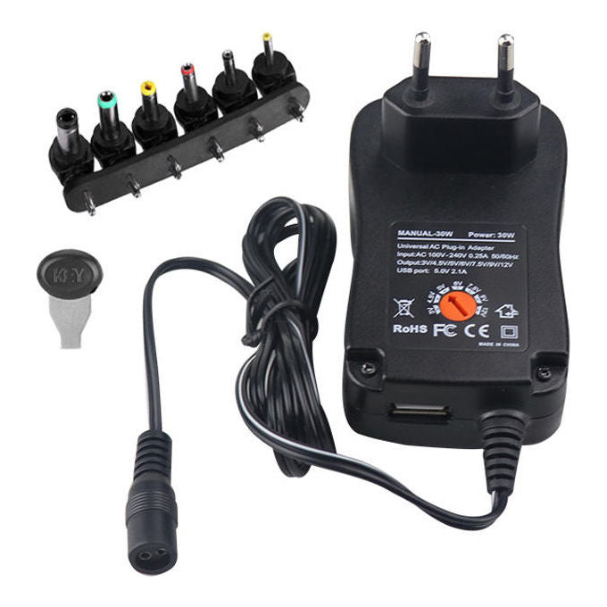 Link Alimentatore Universale Multispina 3-12 Volt 30 Watt con Connettore Usb 5 Volt 2.1a