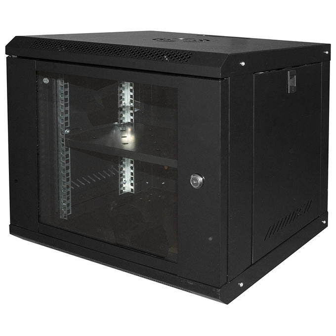 Link Armadio Rack 19'' 9u Link Serie Light Colore Nero con Porta Vetro (Axpxl) 450x400x530mm Ripiano Incluso