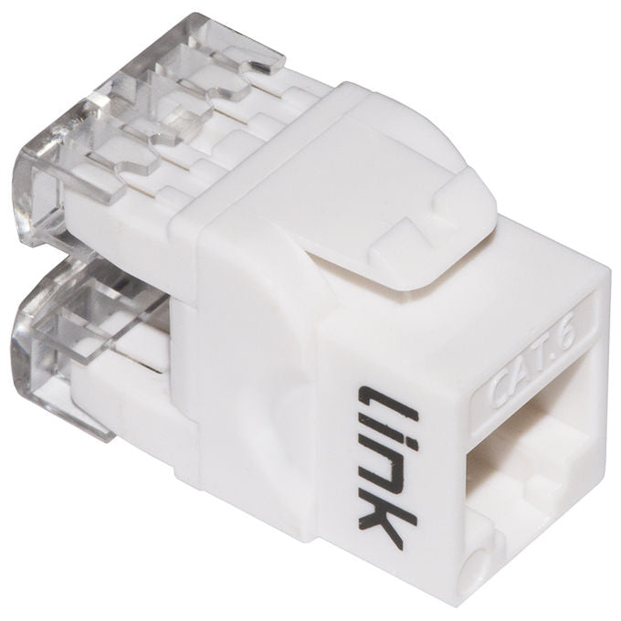 Link Presa Rete Keystone Jack Rj45 Categoria 6 Utp Bianco 180° Contatti Dorati 50 Micron