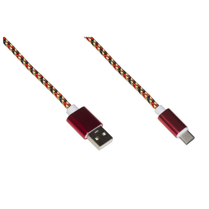 Link cavo usb tipo c mt 1 guaina intrecciata colore rosso-oro fino a 2 ampere