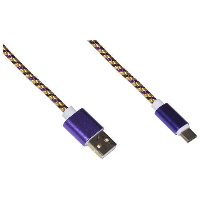 Link cavo usb tipo c mt 1 guaina intrecciata colore viola-oro fino a 2 ampere