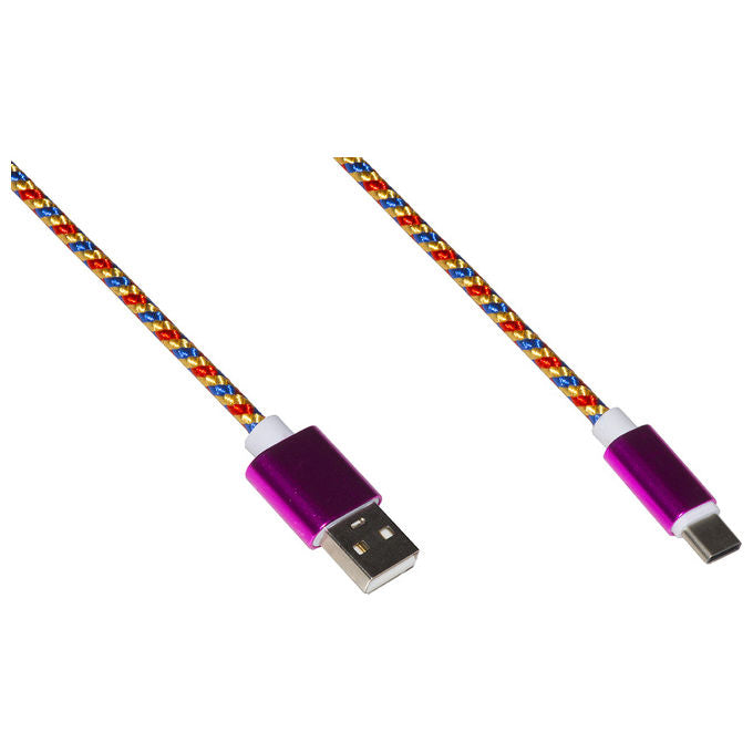 Link cavo usb tipo c mt 1 guaina intrecciata colore vermiglio-oro-blu fino a 2 ampere