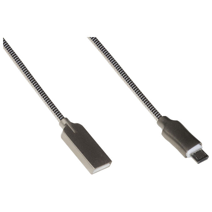 Link cavo micro usb mt 1 guaina zinco alluminio colore argento fino a 2 ampere connettore schermato