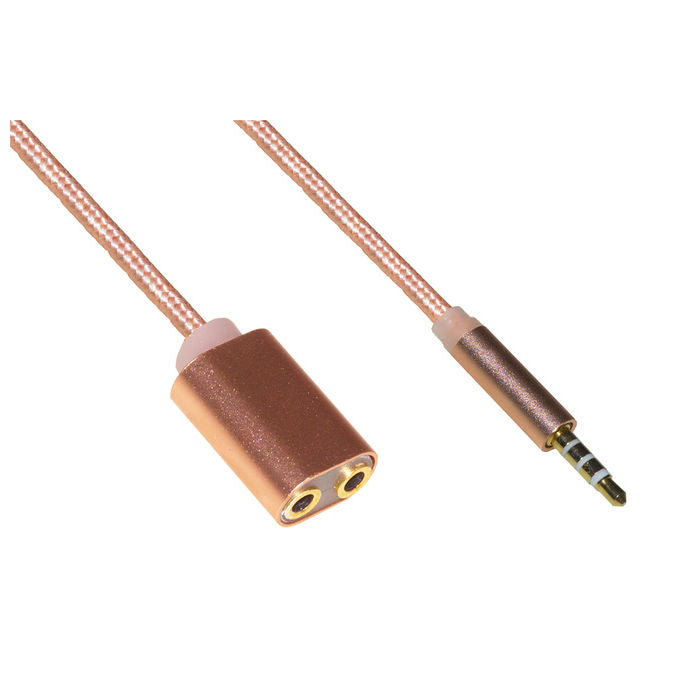 Link sdoppiatore audio jack 3,5 mm maschio a 2 femmine 35 cm guaina intrecciata colore rosa