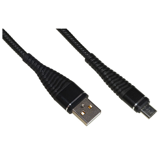 Link Cavo Micro Usb 1mt Guaina Intrecciata con Protezione Flessibile sul Connettore Nero