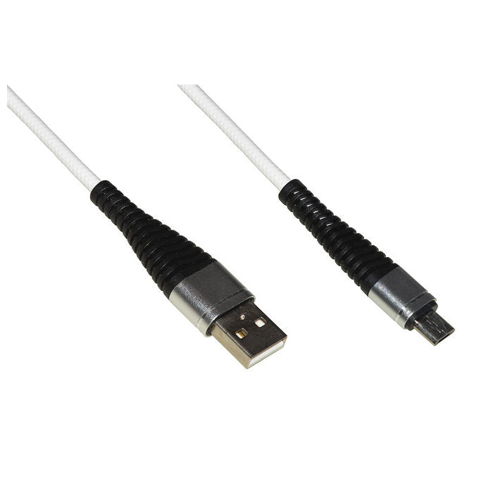 Link Cavo Micro Usb 1mt Guaina Intrecciata con Protezione Flessibile sul Connettore Colore Bianco