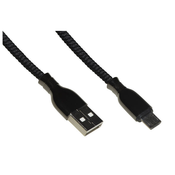 Link Cavo Micro Usb 1mt Guaina Intrecciata Connettori Zinco-Alluminio Nero con Copriconnettore Rinforzato per l'Estrazione