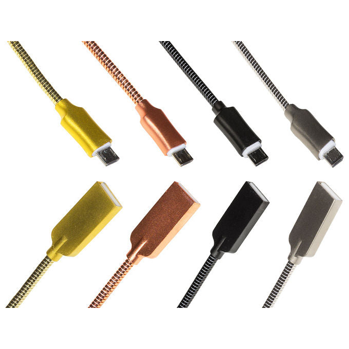 Link Kit 4 Cavi Micro Usb 1mt Guaina Zinco Alluminio Fino a 2 Ampere Connettore Schermato Oro-Nero-Rosa-Argento
