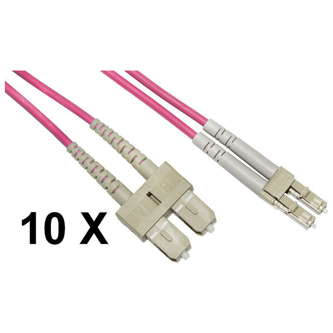 Link Confezione 10 Cavi Fibra Ottica LC a SC Multimode Duplex Om4 Guaina 2mm 50-125 3mt