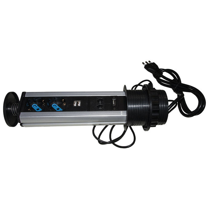 Link Multipresa a Scomparsa con 2 Porte Alimentazione Ita-Schuko 2 Porte Usb + 1 Rj45 + 1 Rj11 + 1 Hdmi Femmina