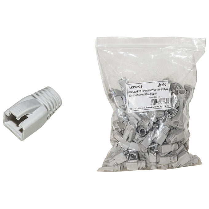 Link Confezione 100 Copriconnettori 8mm per Plug Rj45 8 Poli Cavo Cat 5e-6-7 Grigio