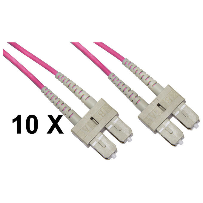 Link Confezione 10 Cavi Fibra Ottica SC a SC Multimode Duplex Om4 Guaina 2mm 50-125 2mt
