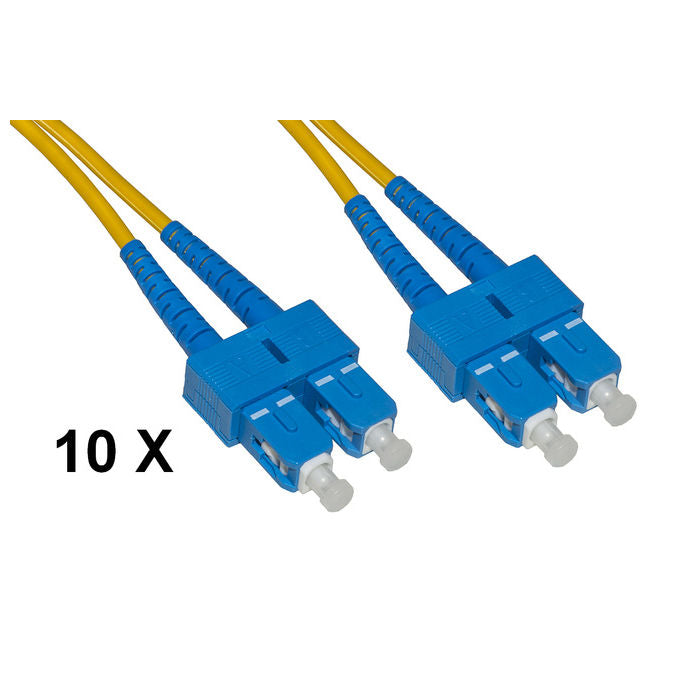 Link Confezione 10 Cavi Fibra Ottica SC a SC Singlemode Duplex Os2 Guaina 2mm 50-125 1mt