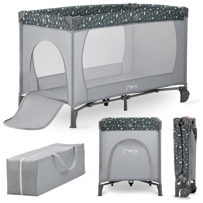 MoMi LOZE00015 Belove Lettino da Viaggio Pieghevole 3 in 1 per Bambini 0-36 Mesi fino a 15 Kg Materassino e Borsa Inclusi colore Grigio