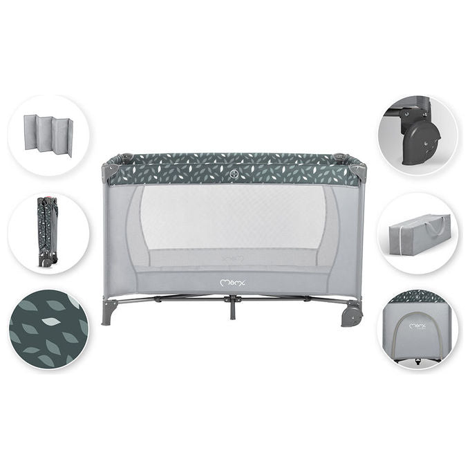 MoMi LOZE00015 Belove Lettino da Viaggio Pieghevole 3 in 1 per Bambini 0-36 Mesi fino a 15 Kg Materassino e Borsa Inclusi colore Grigio