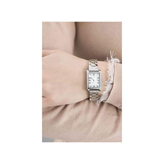 Casio LTP-1234PD-7BEF Collection Orologio Analogico Donna Cassa Rettangolare in Ottone Cinturino Acciaio Inossidabile Quadrante Bianco Vetro Minerale Resistenza 30m colore Argento
