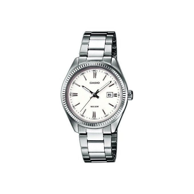Casio Orologio da Polso Analogico con Date Display Vetro Minerale Bracciale in Acciaio con Chiusura di Sicurezza