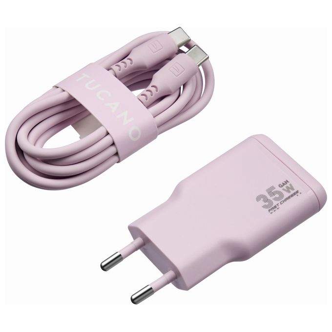 Tucano MA-ONEPOWKIT-PK ONE POWER KIT Caricabatterie GaN 35W con Cavo USB-C 60W 2m colore Rosa