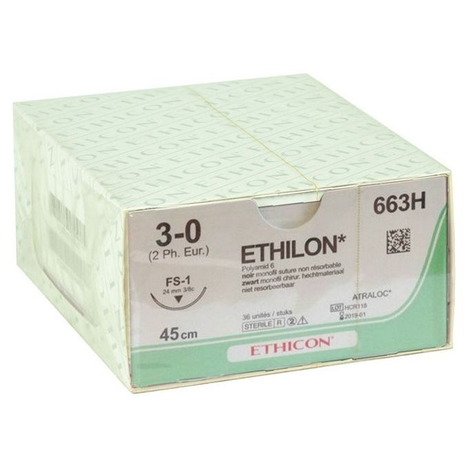 Sutura Monofilamento Ethicon Ethilon - 3-0 Ago 24 Mm conf. 36 pz.