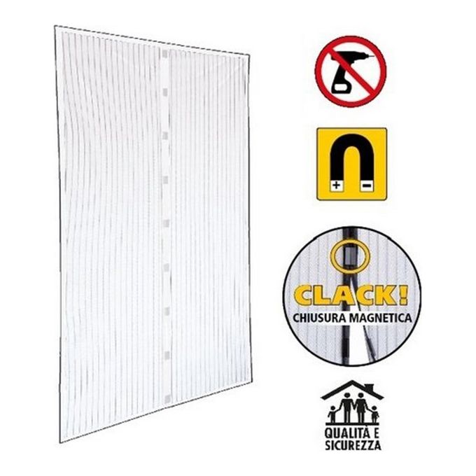 Irs Zanzariera a Tenda Magnetica per Porte Bianco 120cm 2 Pannelli da 60cm x 240cm