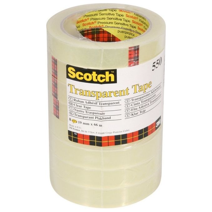 3M Post-it - Nastro Adesivo Scotch Trasparente Acrilico Ufficio 19mmx66m (8 pz)
