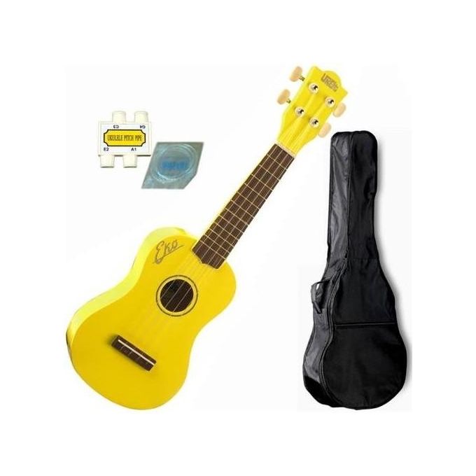 EKO Ukulele Soprano in Laminato Giallo con Borsa Morbida Accordatore e Muta Corde di Ricambio