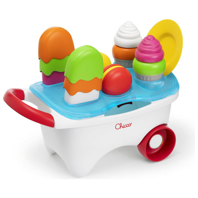 Chicco 00012149000000 Gioco Carretto dei Gelati 2in1 con Attivita' di Impilamento e Incastro e Playset da 19 Pezzi colore Multicolore