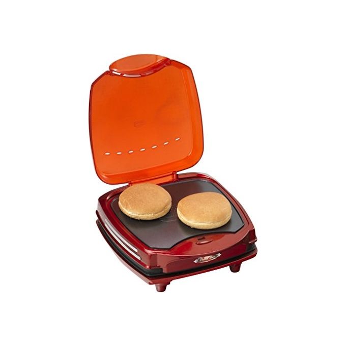 Ariete 185 Party Time - Piastra elettrica per hamburger, 1200 W, Piastre antiaderenti, Indicatore luminoso, Design compatto, Rosso